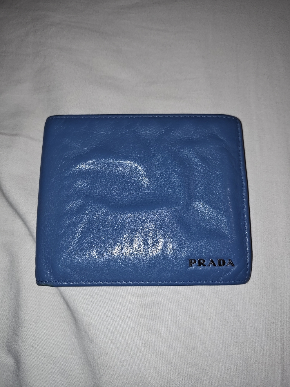 Prada Men's Blue Leather Bi-Fold Wallet